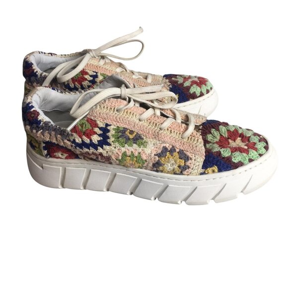 Free People Crochet Chunky Sneaker Shoes Womens Size 8 EU 38 Multicolor Lace Up - Picture 1 of 13